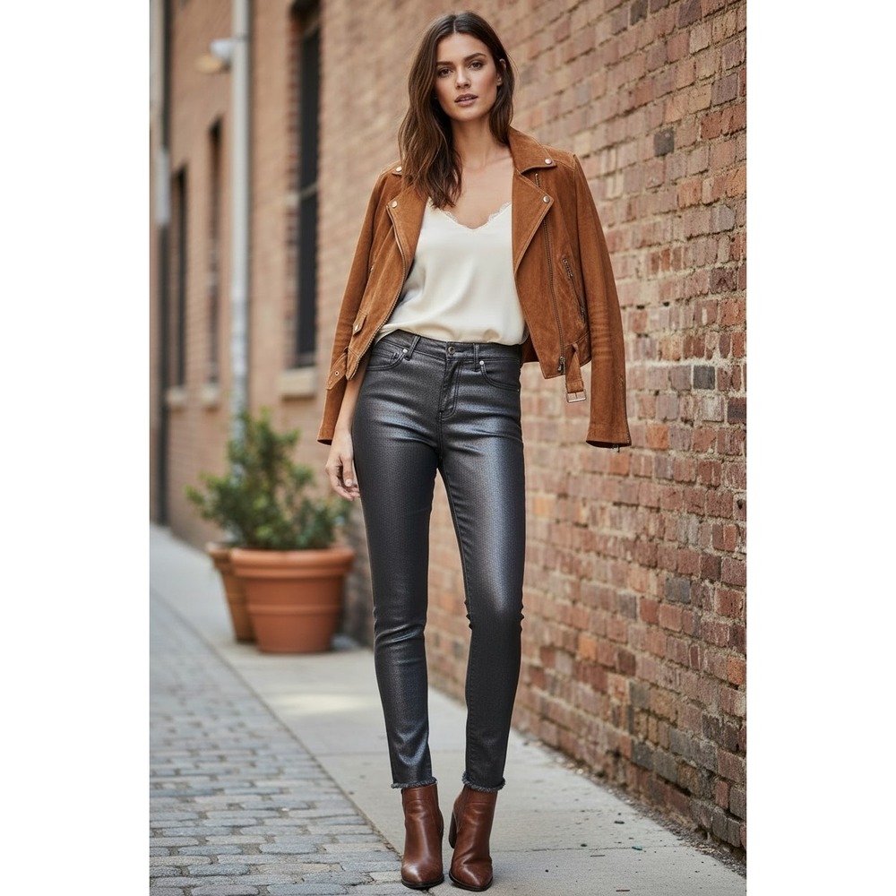 L'AGENCE Margot NWOT High Rise Black Coated Skinny Jeans 25x26 $265
